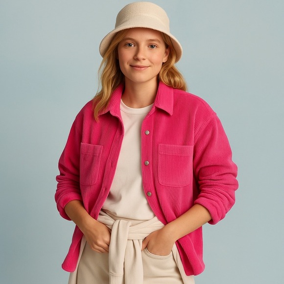 Sundry Pink Corduroy Snap Button-up Shacket Size XL Oversized Minimalist Coastal - Picture 1 of 12